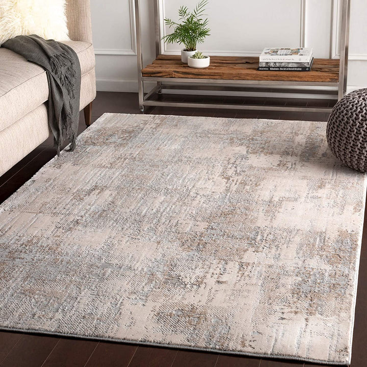 Grey Modern Area Rug 5'3" X 7'3" Brown Ivory Abstract