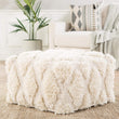 Unknown1 Ivory Geometric Square Pouf Textured Bohemian Eclectic Modern Contemporary Shabby Chic Cotton Wool Single Handmade