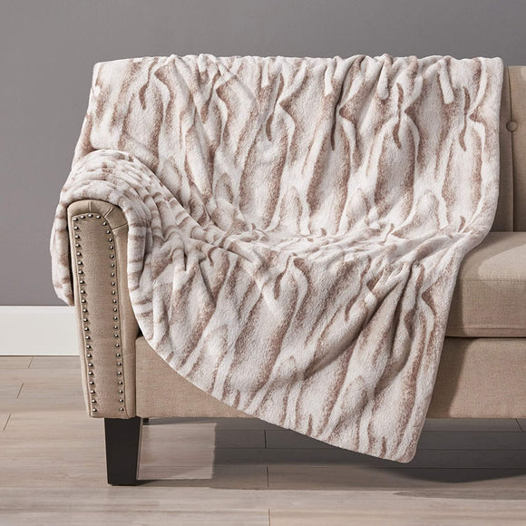 Faux Fur Throw Blanket by Brown Solid Color Glam Microfiber