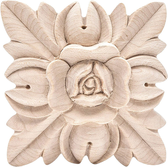 2 1/2 X 1/2 Unfinished Hand Carved North American Solid Hard Maple Wood Onlay Floral Applique Brown Finish Handmade
