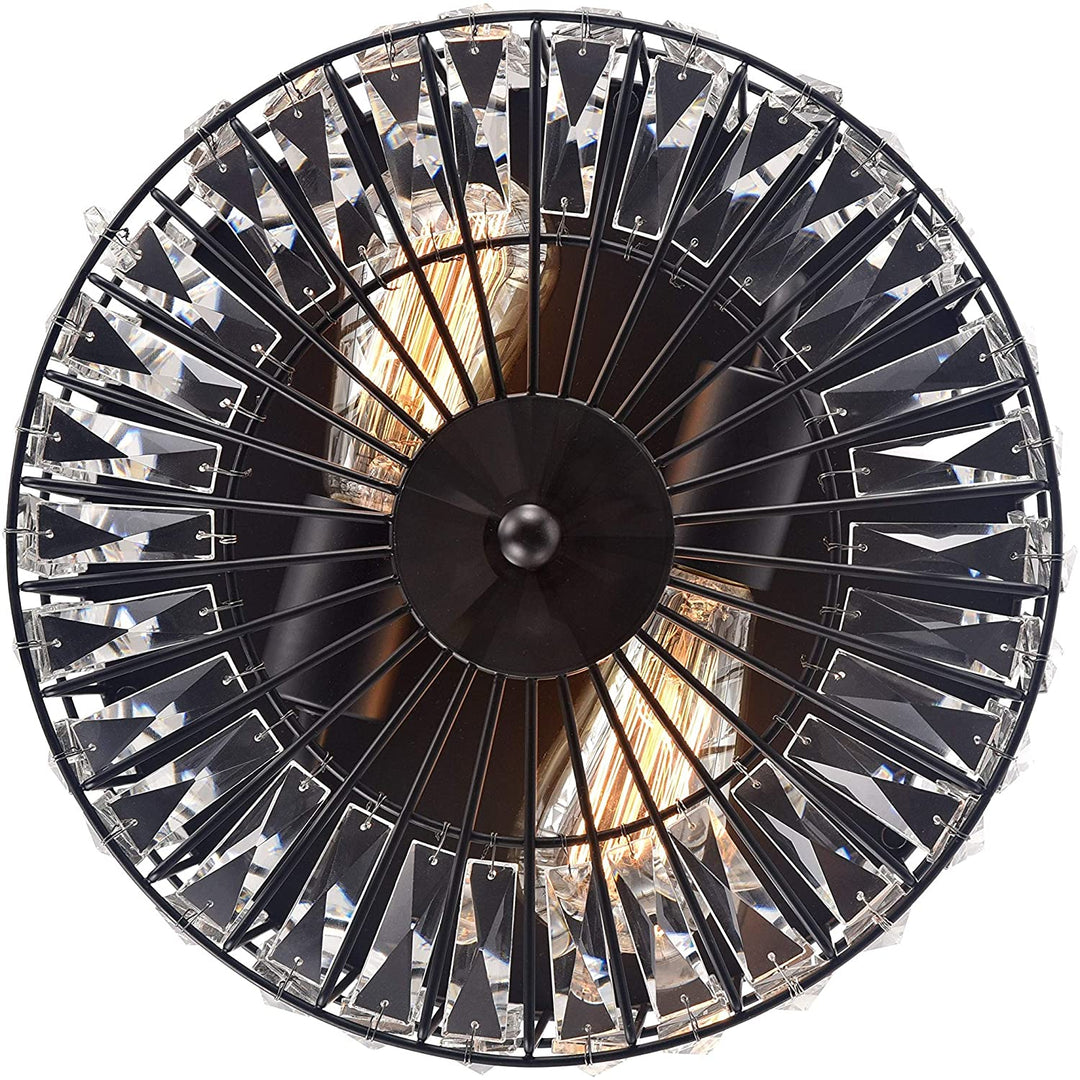 2 Light Crystal Glass Flush Mount Chandelier Black Glam Modern Contemporary Metal - Diamond Home USA