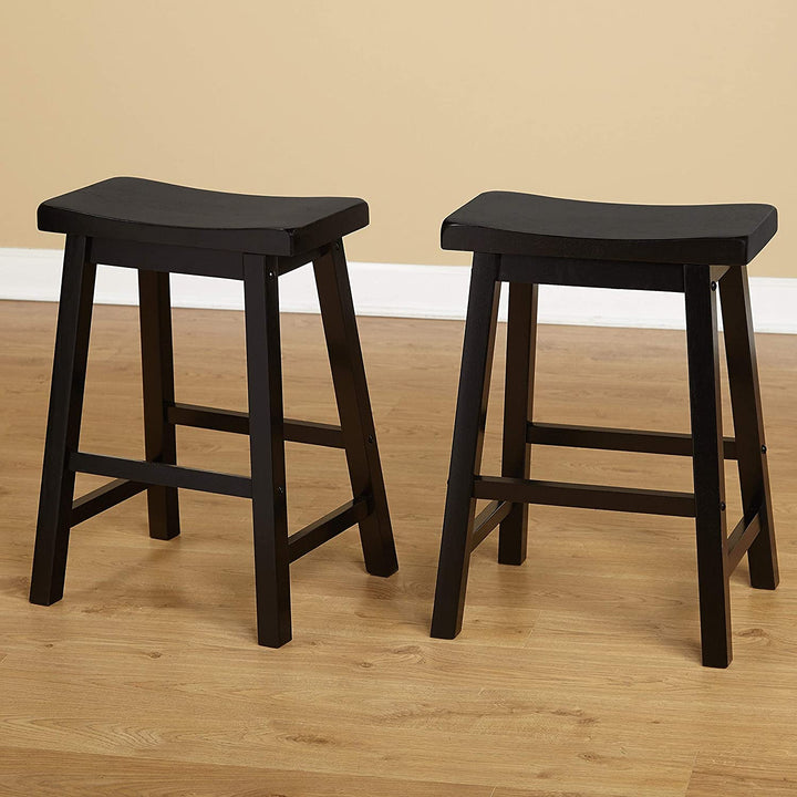 MISC 24 inch Saddle Stool (Set 2) Black Brown Transitional Rubberwood Wood 2 Piece Stained Distressed Finish Footrest Solid