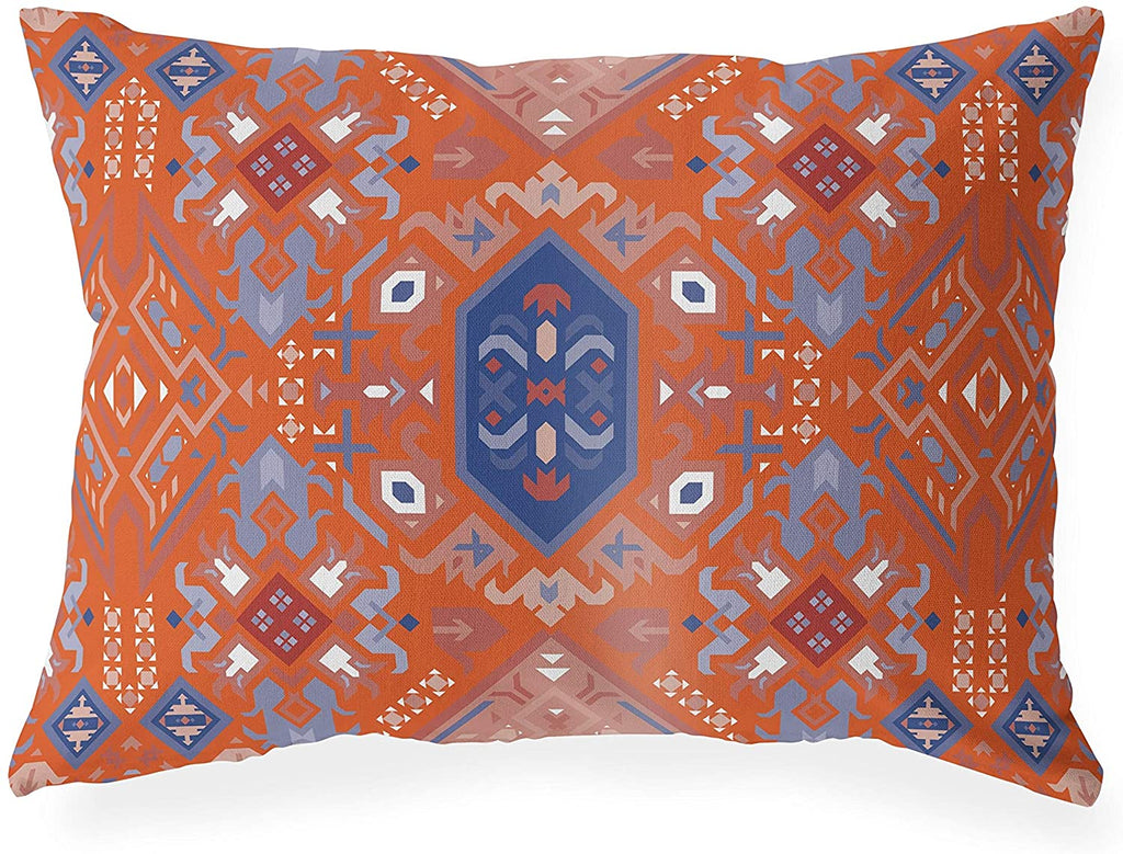 UKN Orange Lumbar Pillow Orange Geometric Southwestern Polyester Single Removable Cover