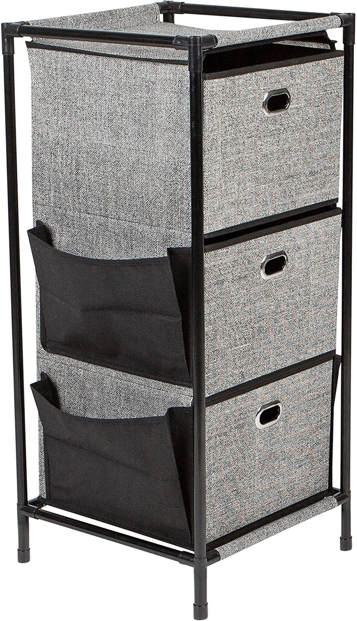 3 Tier Storage Drawers Side Pockets Black 13 4"x 13 8"x 30" Fabric Metal Finish - Diamond Home USA