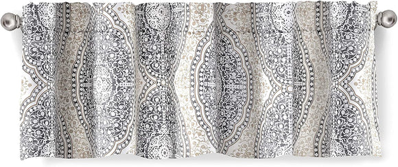 Unknown1 Pastel Damask Printed Window Valance 52 X 14 Beige Grey Geometric Mid Century Modern Contemporary Polyester