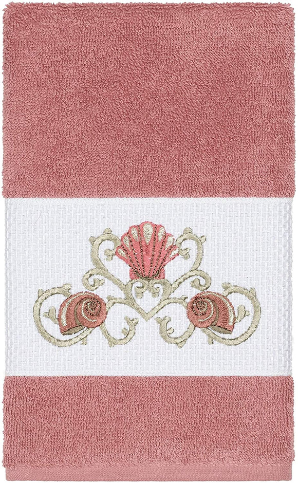 Turkish Cotton Shells Embroidered Tea Rose Hand Towel Pink Terry Cloth