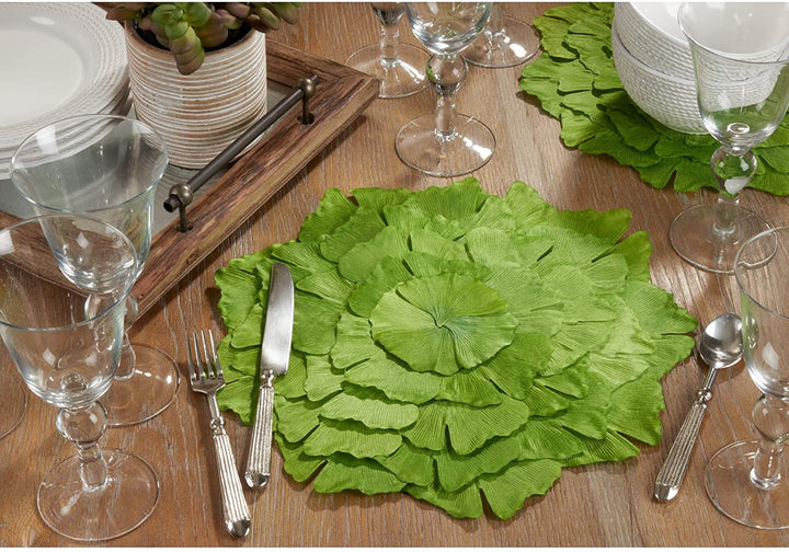 Cloth Table Mats Leaf Design (Set 4) Green Round