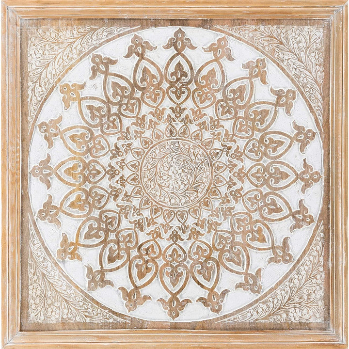 Hand Carved Wood Mandala Wall Art Brown Bohemian Eclectic Modern Contemporary