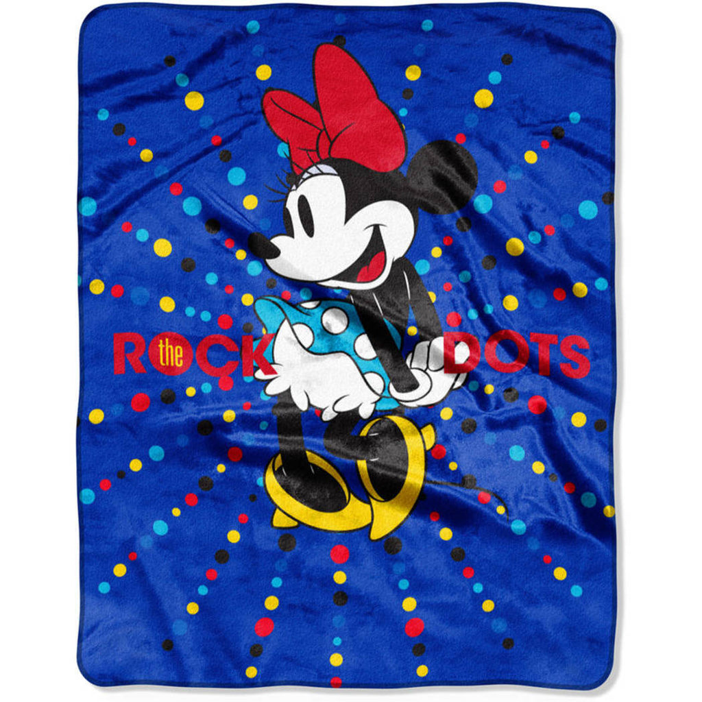 Kids Blue Disney's Minnie Mouse Theme Blanket Twin Size Child Cartoon Character Colorful Polka Dots Background Extra Warmth & Cozy Sofa Throw Bold