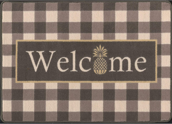MISC Welcome Rug Pineapple Gray/Gold 2'8x3'10 Gold Plaid Farmhouse Nylon Contains Latex
