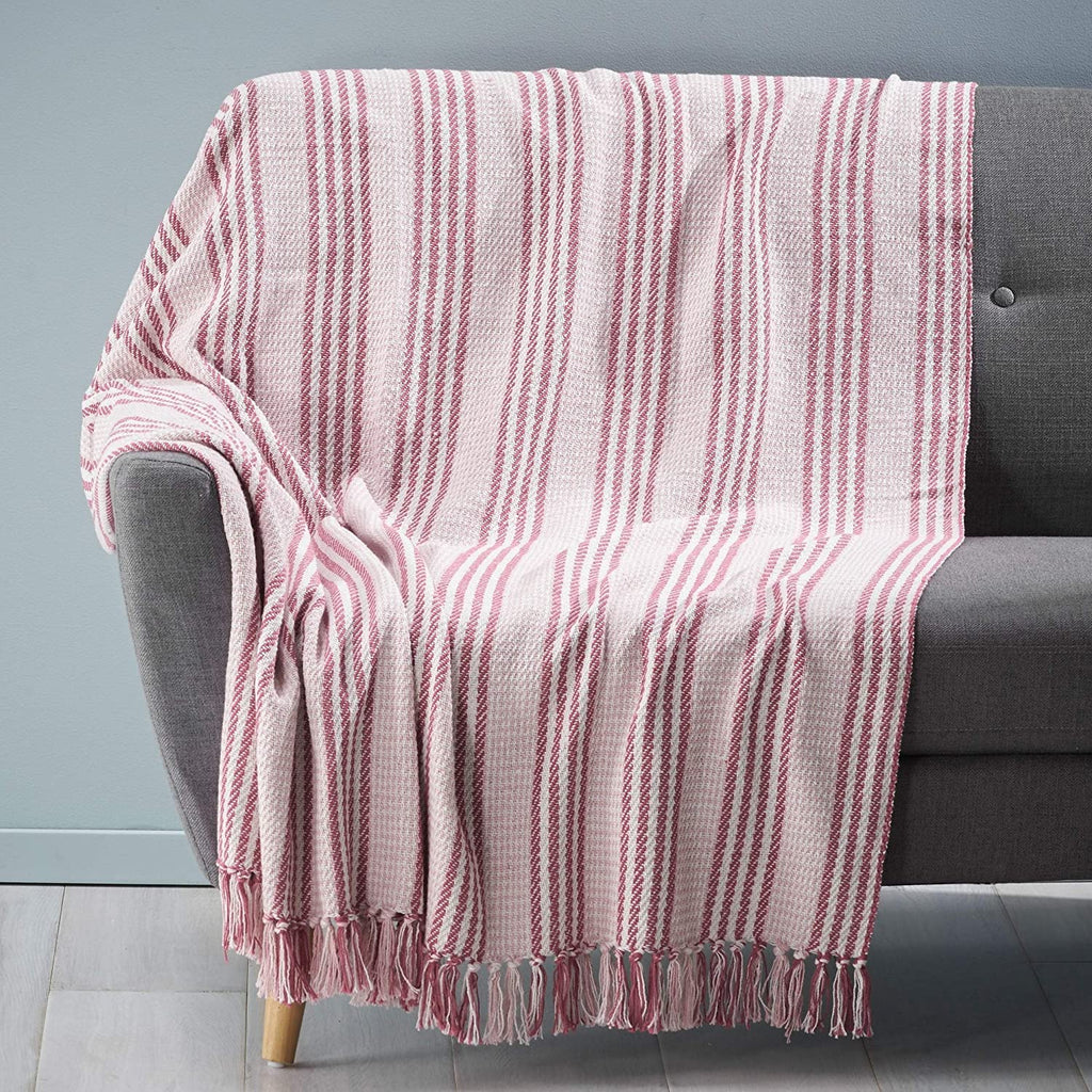 Fabric Throw Blanket by Off White Pink Striped Modern Contemporary Cotton