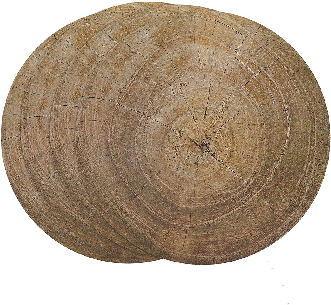 Wood Table Mats (Set 4) Tan Round Synthetic Fiber