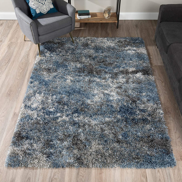 Plush Abstract Shag Blue/Pewter Area Rug (3'3