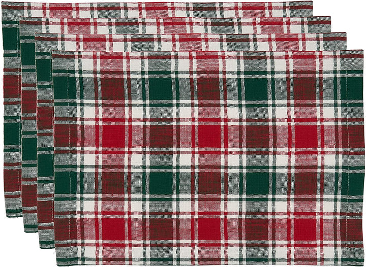 Plaid Design Cotton Placemats (Set 4) Green Red Oblong - Diamond Home USA