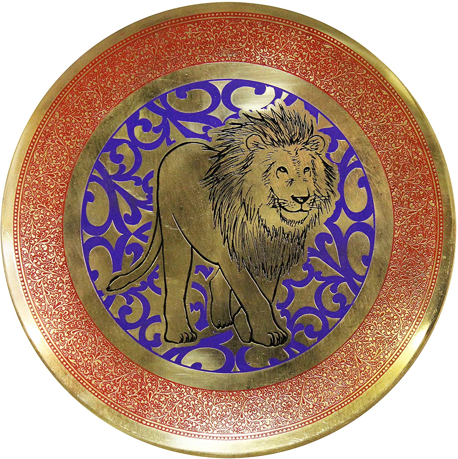 Strolling Lion Decorative Brass Accent Plate Gold Modern Contemporary Finish Handmade