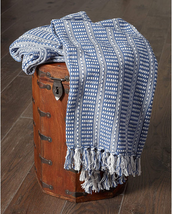 Woven Cotton Blue Throw Blanket (50