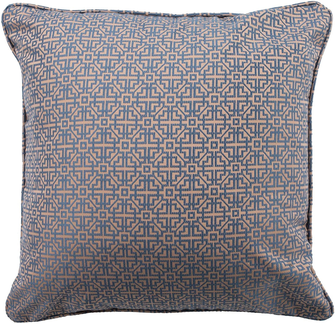 20" Pillow Blue Tan Medallion Modern Contemporary Cotton