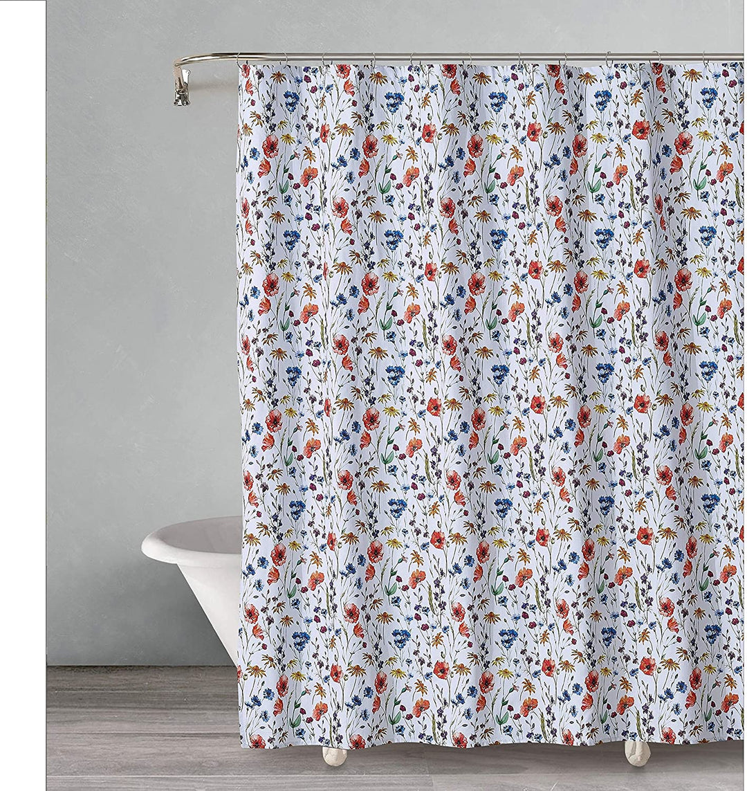 Poppy Shower Curtain White Floral Modern Contemporary Cotton