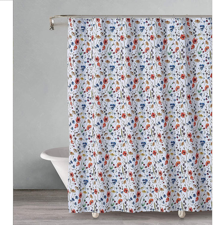 Poppy Shower Curtain White Floral Modern Contemporary Cotton