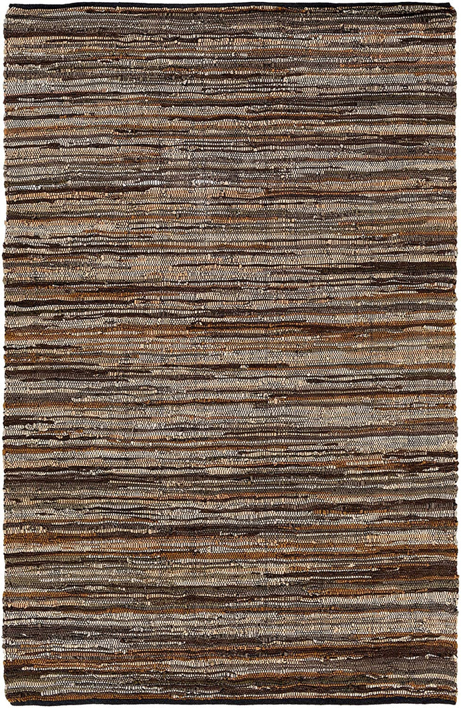 MISC Hand Woven Area Rug 2' X 3' Brown Grey Abstract Nature Stripe Casual Traditional Rectangle Cotton Leather Natural Fiber Latex Free Handmade