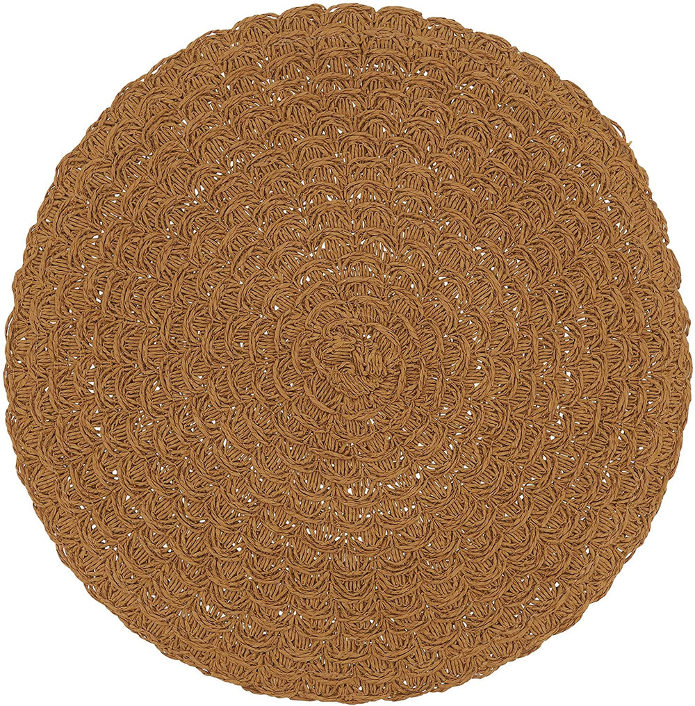 MISC Paper Placemats Woven Design (Set 4) Brown Round Polyester