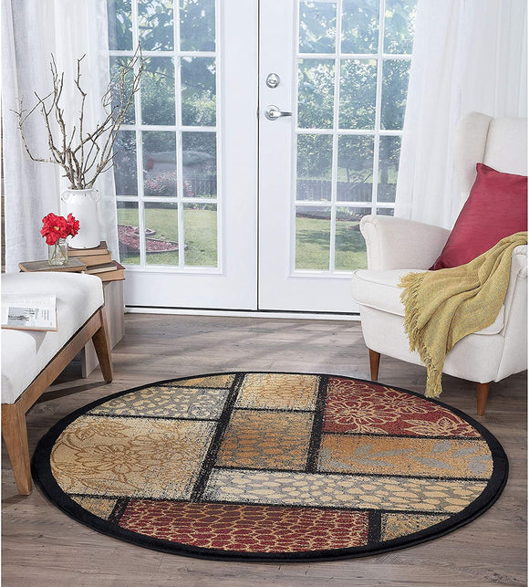 Transitional Floral Round Area Rug 5'3 X Abstract Color Block Country Mission Craftsman Jute Polypropylene Latex Free Pet Friendly Stain Resistant