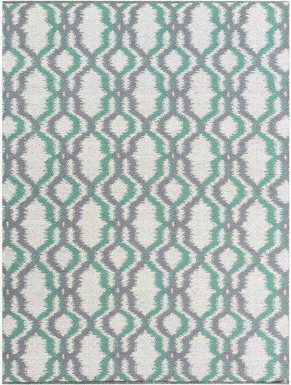 MISC Hand Woven Ikat Wool Area Rug 8' X 11' Green Geometric Transitional Rectangle Latex Free Handmade