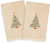 Turkish Cotton Christmas Tree Beige Set 2 Hand Towels Brown Green Red Terry Cloth Embroidered