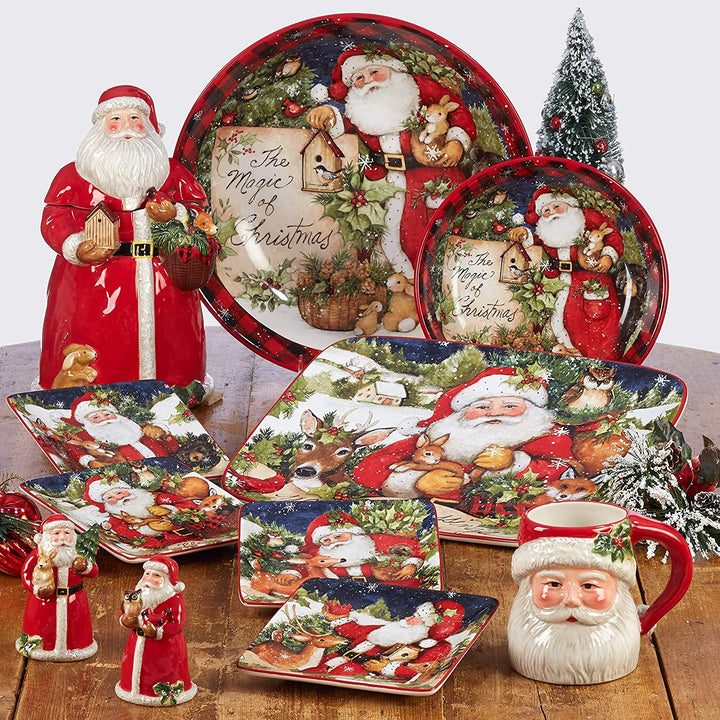 Magic Christmas Snowman 9 inch Salad/Dessert Plates (Set 4) Green Color Red Animal Casual Modern Contemporary Round 4 Piece Dishwasher Safe - Diamond Home USA