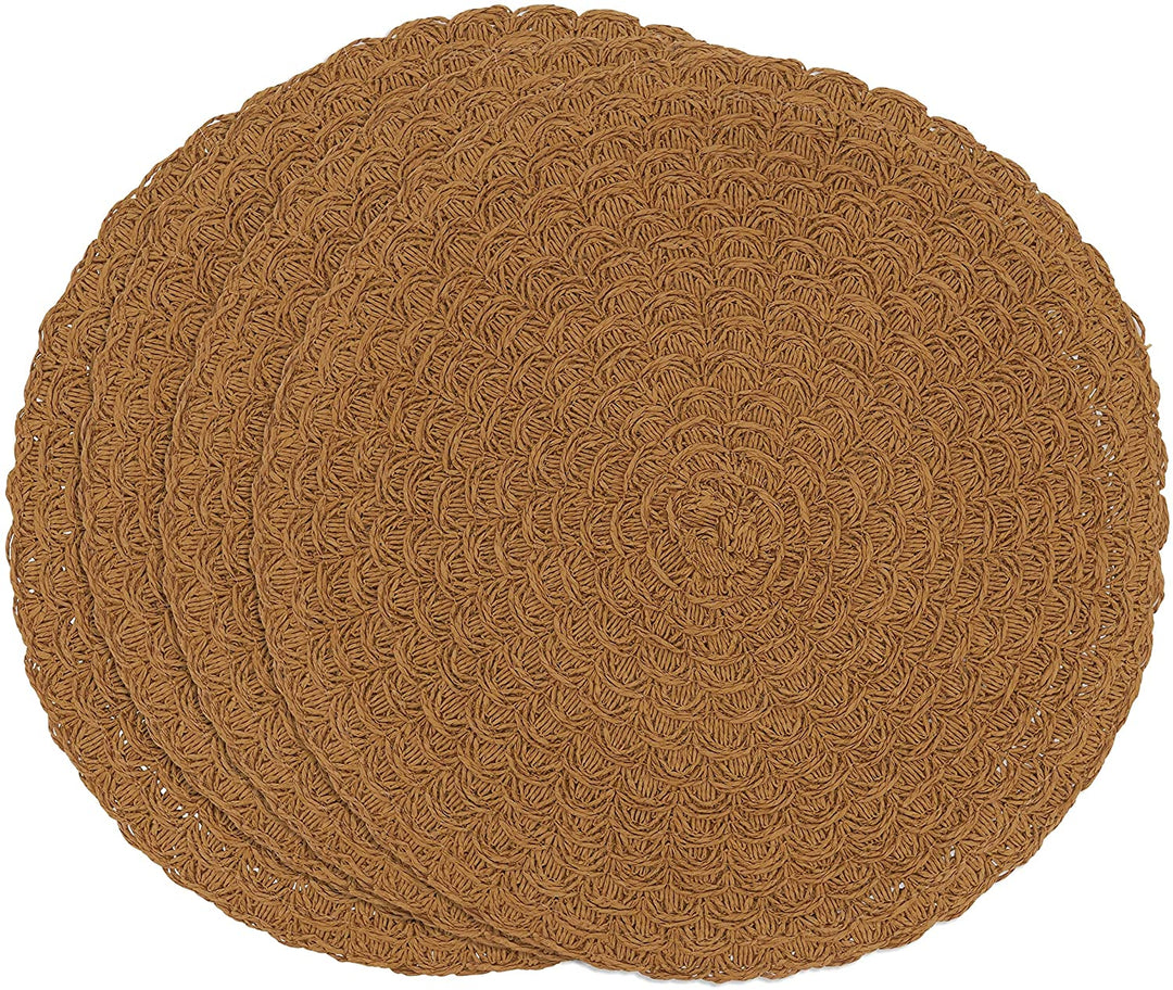 MISC Paper Placemats Woven Design (Set 4) Brown Round Polyester