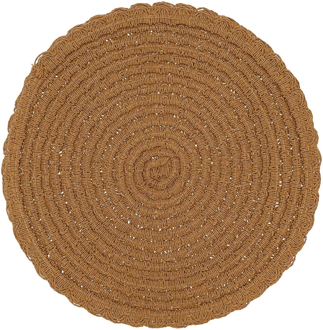 MISC Paper Placemats Woven Design (Set 4) Brown Round Polyester