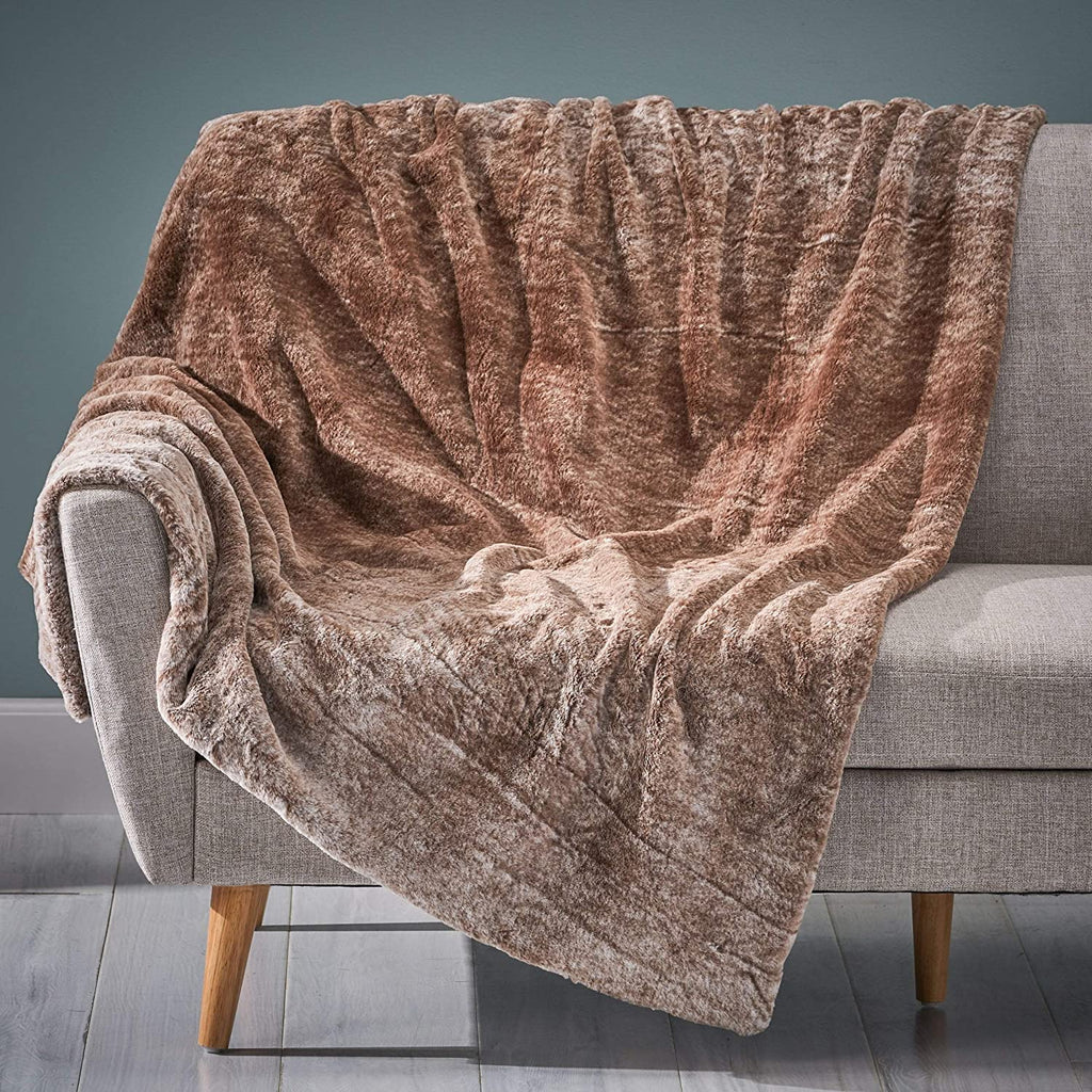 Fur Throw Blanket by Brown Solid Color Glam Microfiber