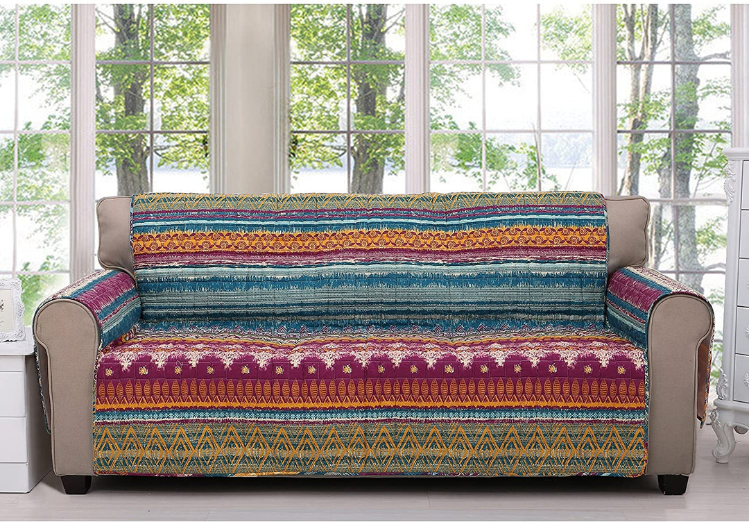 MN 1 Piece Orange Red Southwest Sofa Protector Blue Grey Geometric Stripe Pattern Southwestern Theme Protection Couch Hippie Motif Chevron Striped