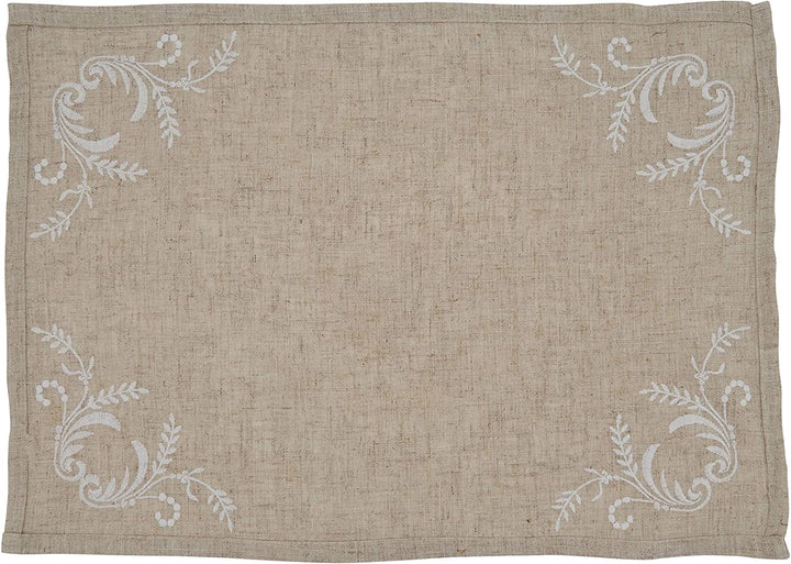 MISC Elegant Placemats Embroidered Design (Set 4) Tan Oblong Linen Polyester