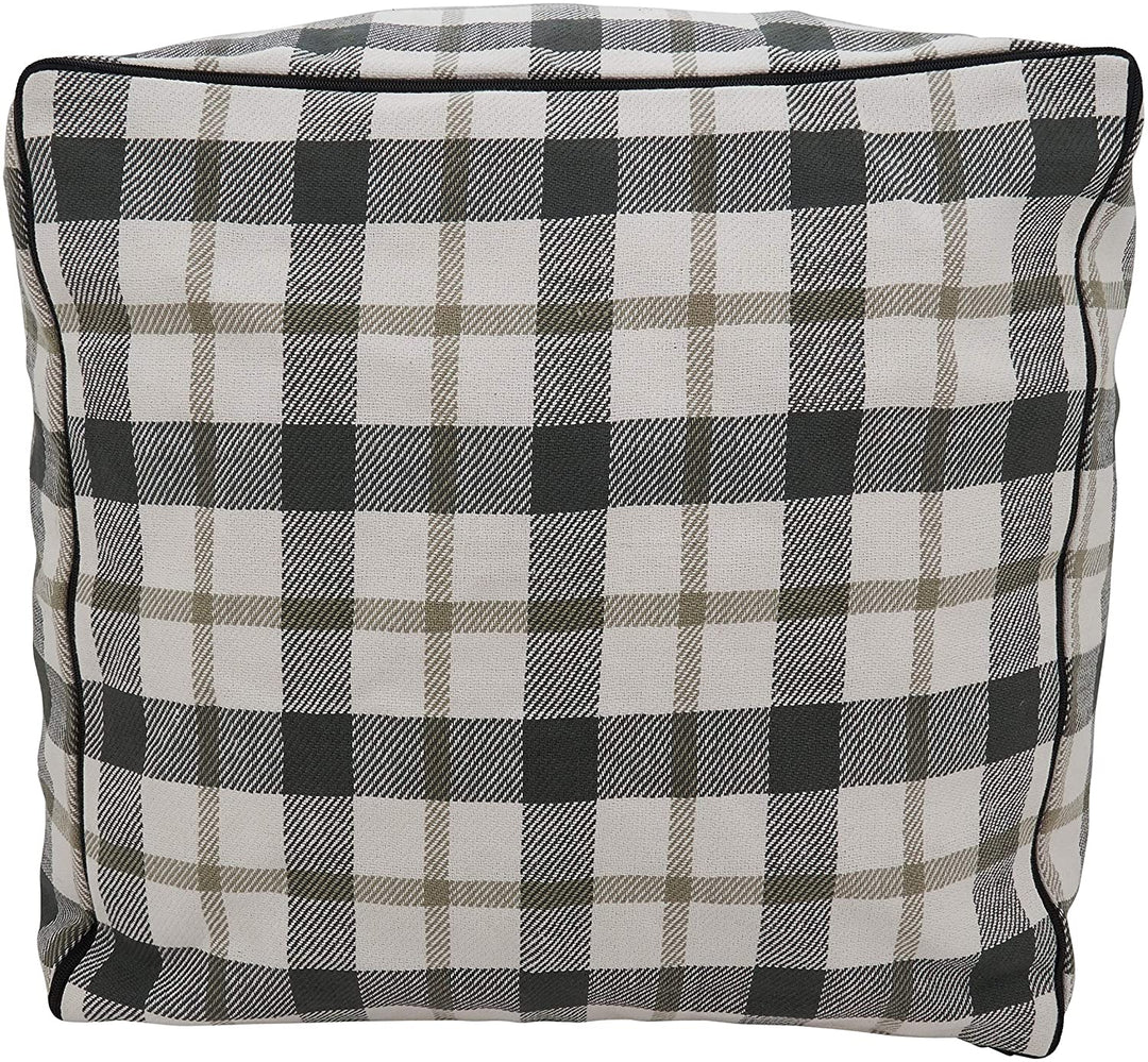 Floor Pouf Plaid Design Grey Cabin Lodge Cotton Removable Cover - Diamond Home USA