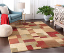 MISC Red Transitional Abstract Area Rug 8' Round Geometric Polypropylene Synthetic Latex Free Pet Friendly Stain Resistant