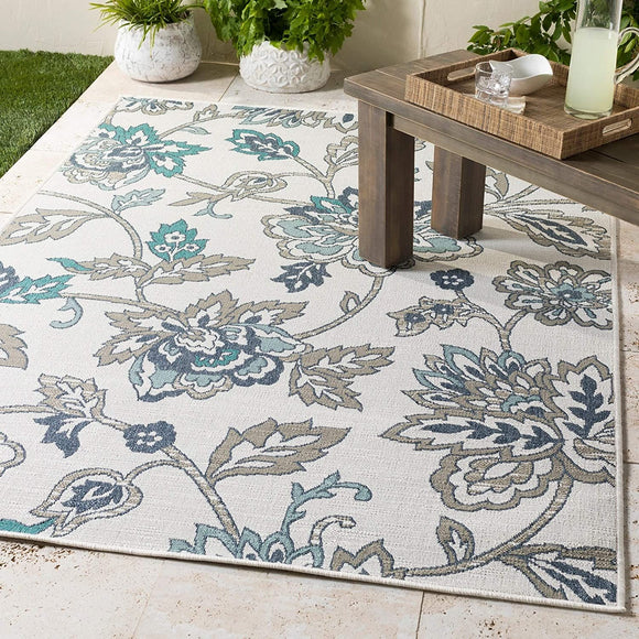 White Floral Indoor/Outdoor Area Rug 5'3