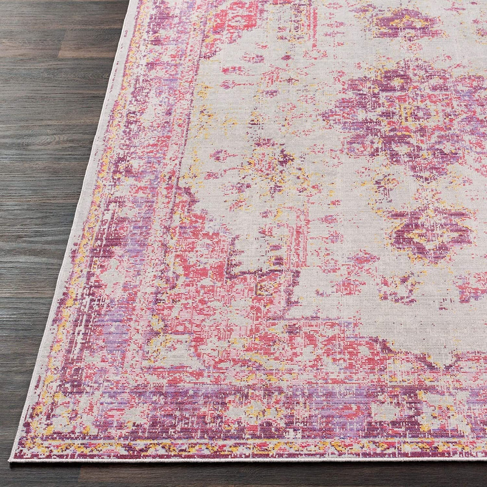 Vintage Distressed Oriental Pink Area Rug 2' X 3' Rectangle Polyester Latex Free