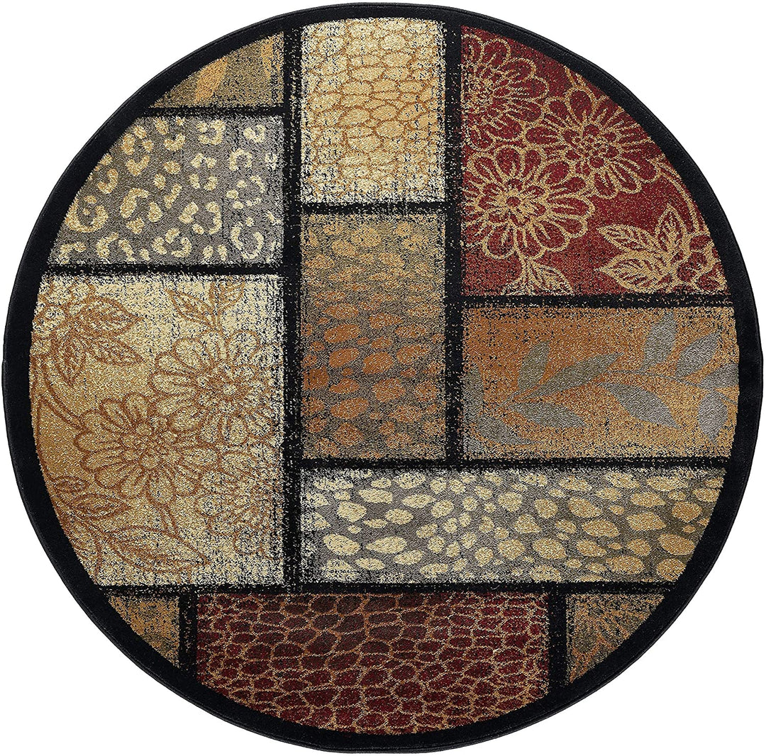 Transitional Floral Round Area Rug 5'3 X Abstract Color Block Country Mission Craftsman Jute Polypropylene Latex Free Pet Friendly Stain Resistant