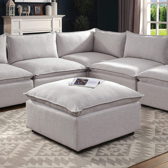 Unknown1 Contemporary Grey Linen Like Fabric Ottoman Solid Modern Transitional Square Linen Wood Finish Included
