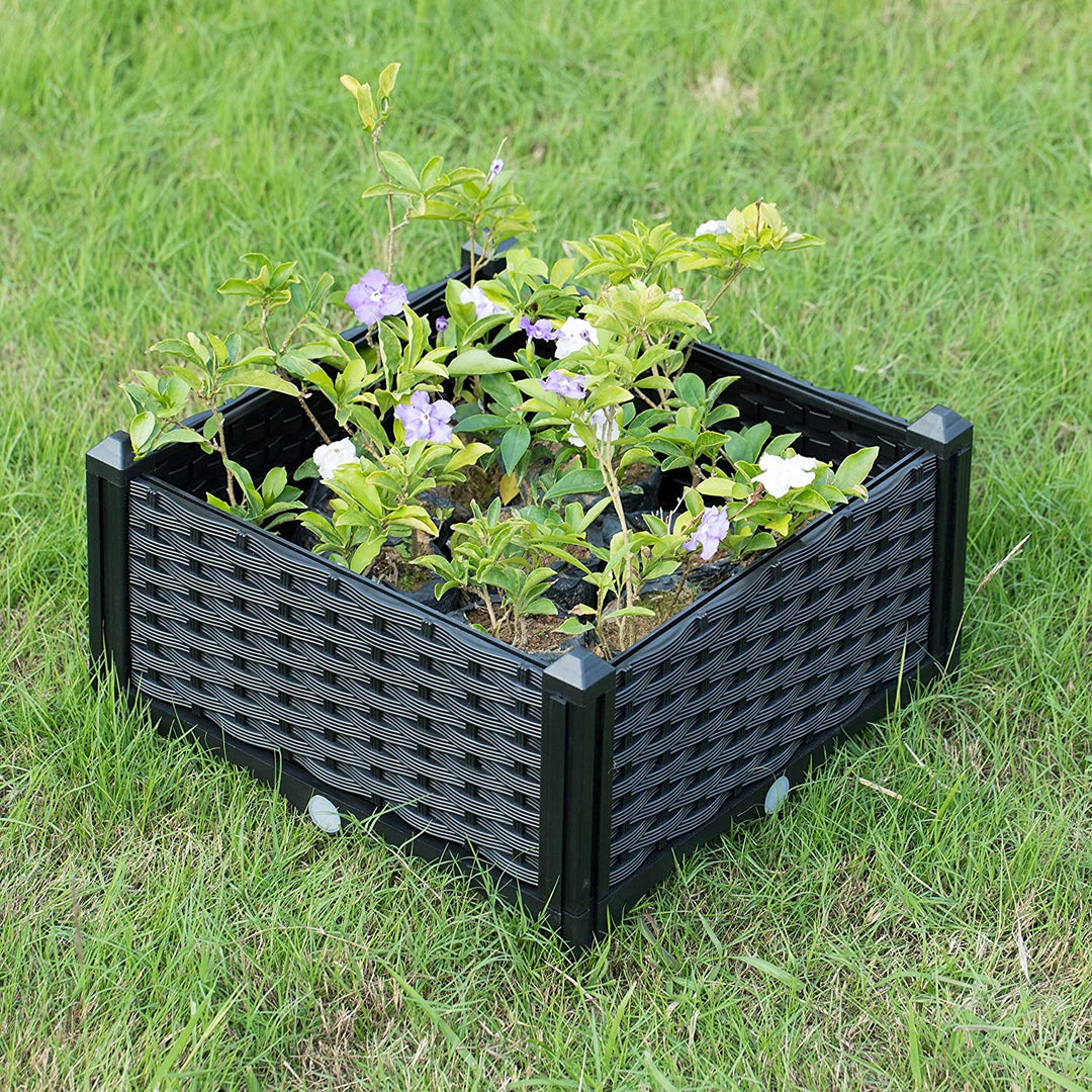 Raised Garden Bed Screwless Planter Brown Square Plastic Drainage Holes - Diamond Home USA