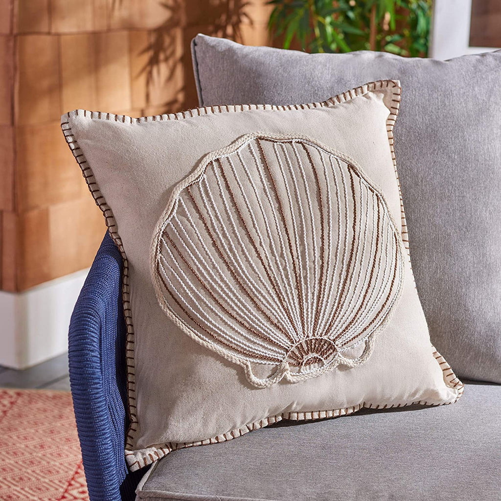 Unknown1 Seashell 18 inch Nautical Decorative Throw Pillow Beige Animal Coastal Cotton Polyester Single Removable Cover