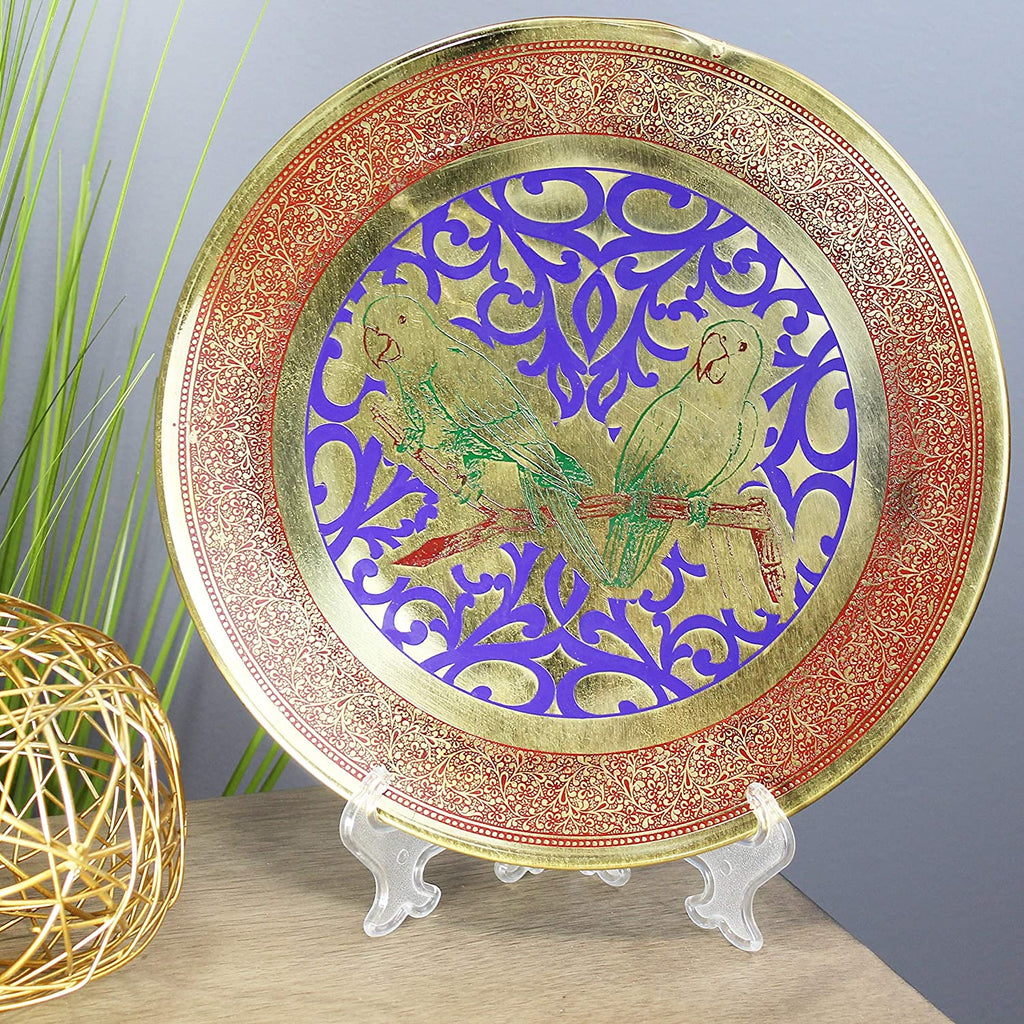 Relaxed Parrots Decorative Brass Accent Plate Gold Modern Contemporary Finish Handmade