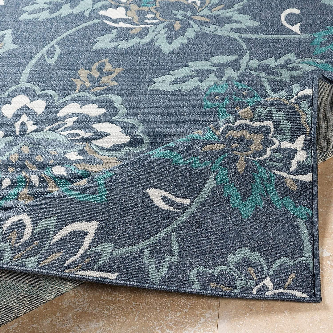 Floral Indoor/Outdoor Area Rug Blue Botanical Transitional Rectangle Polypropylene Latex Free