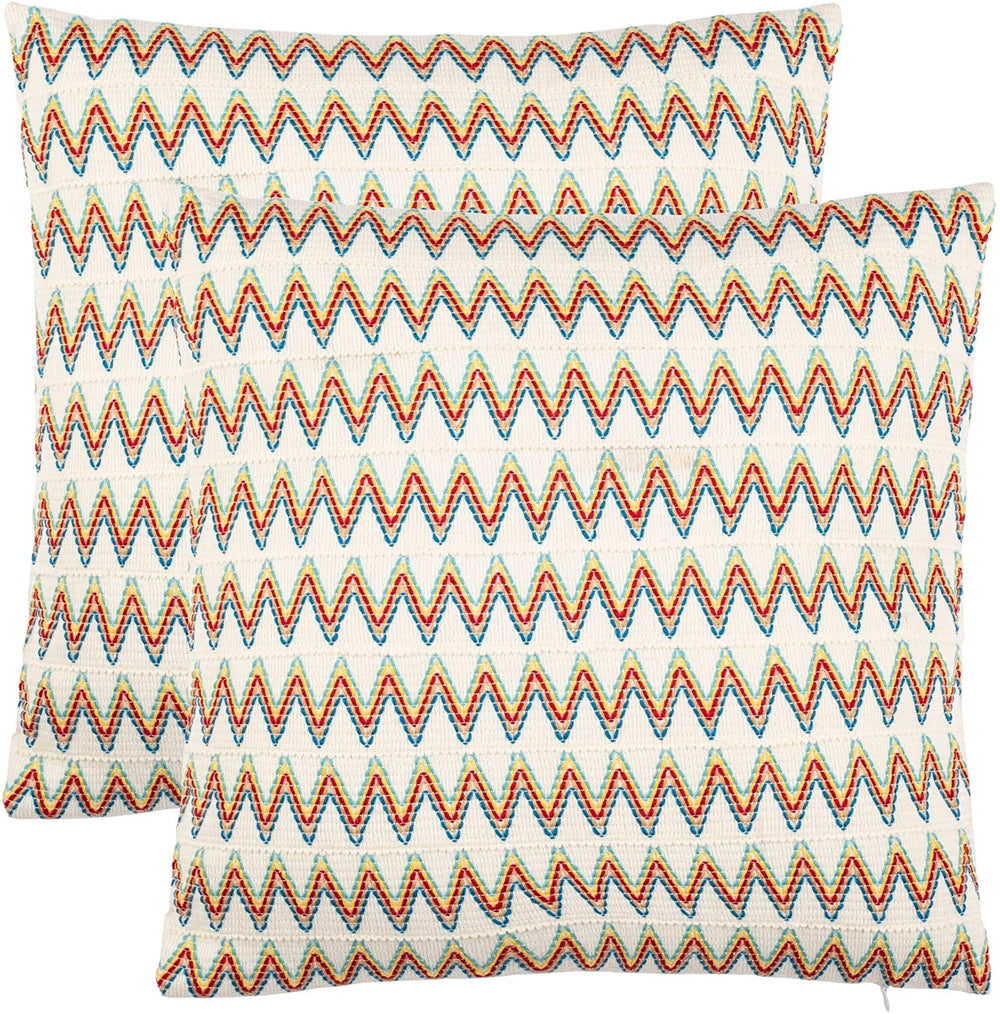 Zig zag 18 inch Cream Decorative Pillows (Set 2) Yellow Geometric Modern Contemporary Polyester Two - Diamond Home USA