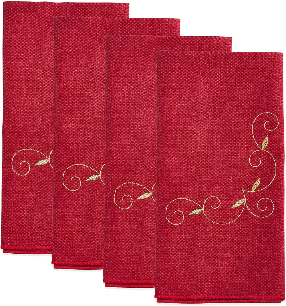 MISC Holiday Napkins Embroidered Design (Set 4) Red Polyester