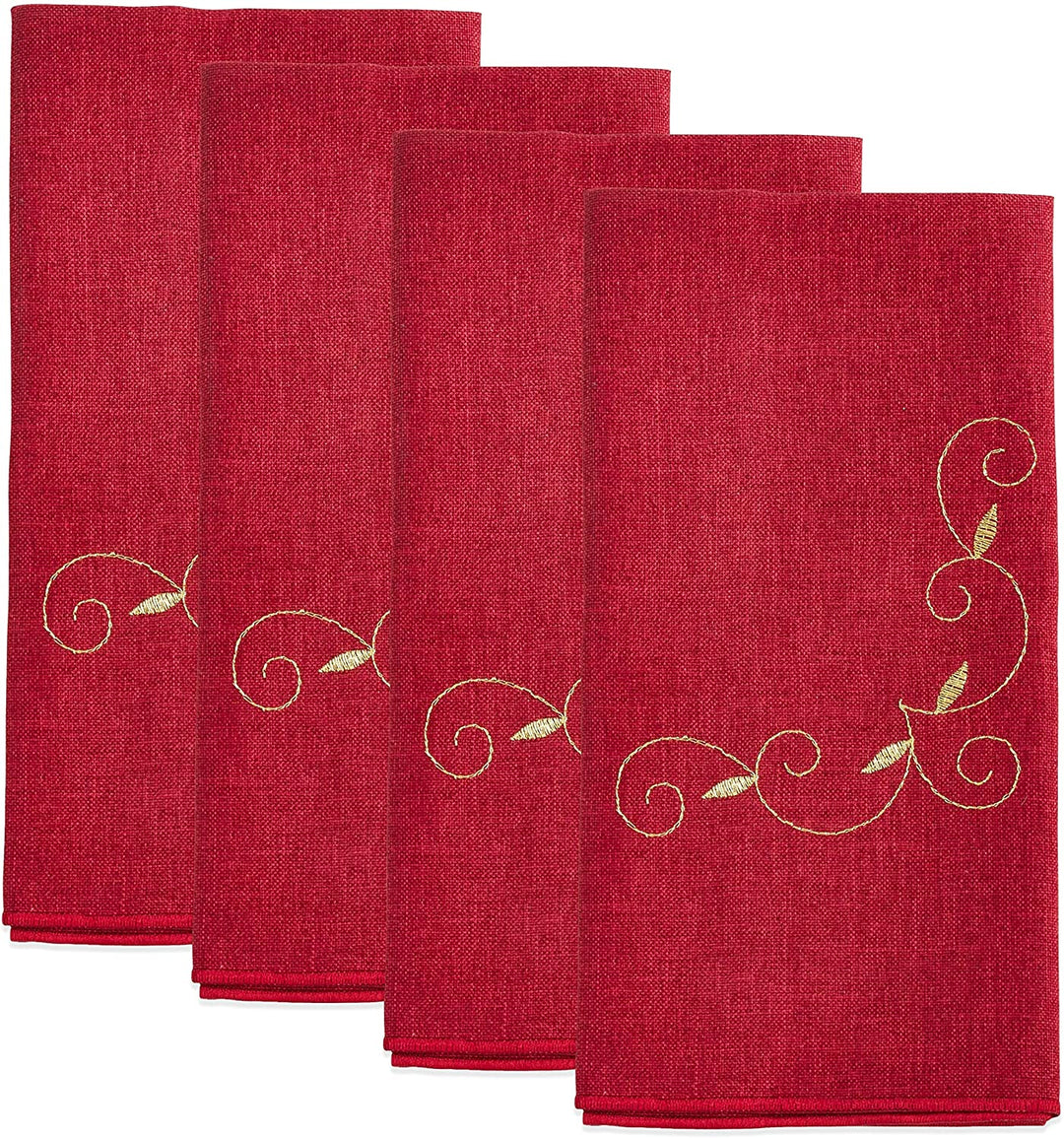 MISC Holiday Napkins Embroidered Design (Set 4) Red Polyester