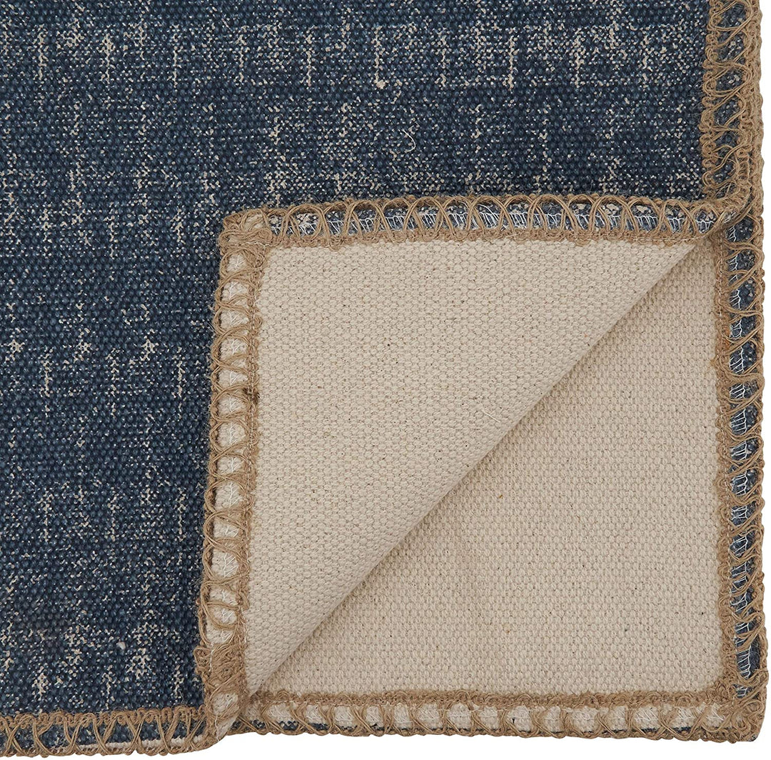 Jute Runner Whipstitch Design 13"x72" Blue Cotton Blend - Diamond Home USA