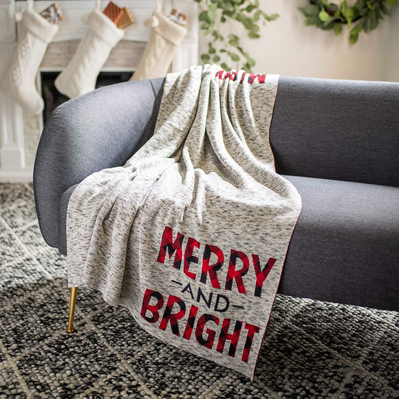 Unknown1 Holiday Merry Bright Grey/red 50 X 60 inch Throw Blanket Grey Red Graphic Cabin Lodge Cotton