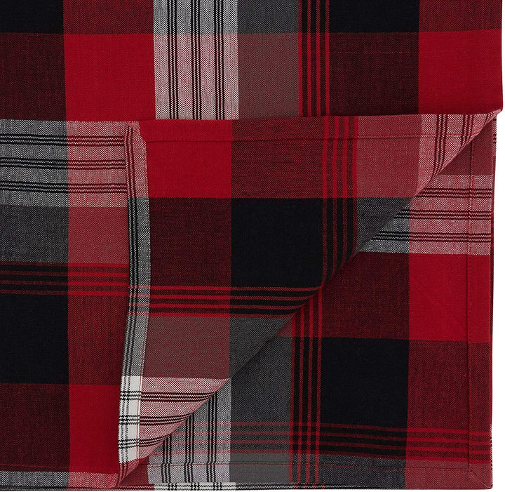 Plaid Design Cotton Table Runner 16"x72" Red - Diamond Home USA